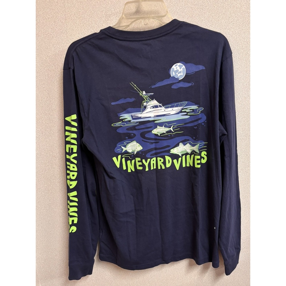 Vineyard Vines Pocket T-Shirt Mens S Navy NWT Glow In The Dark Fishing Boat